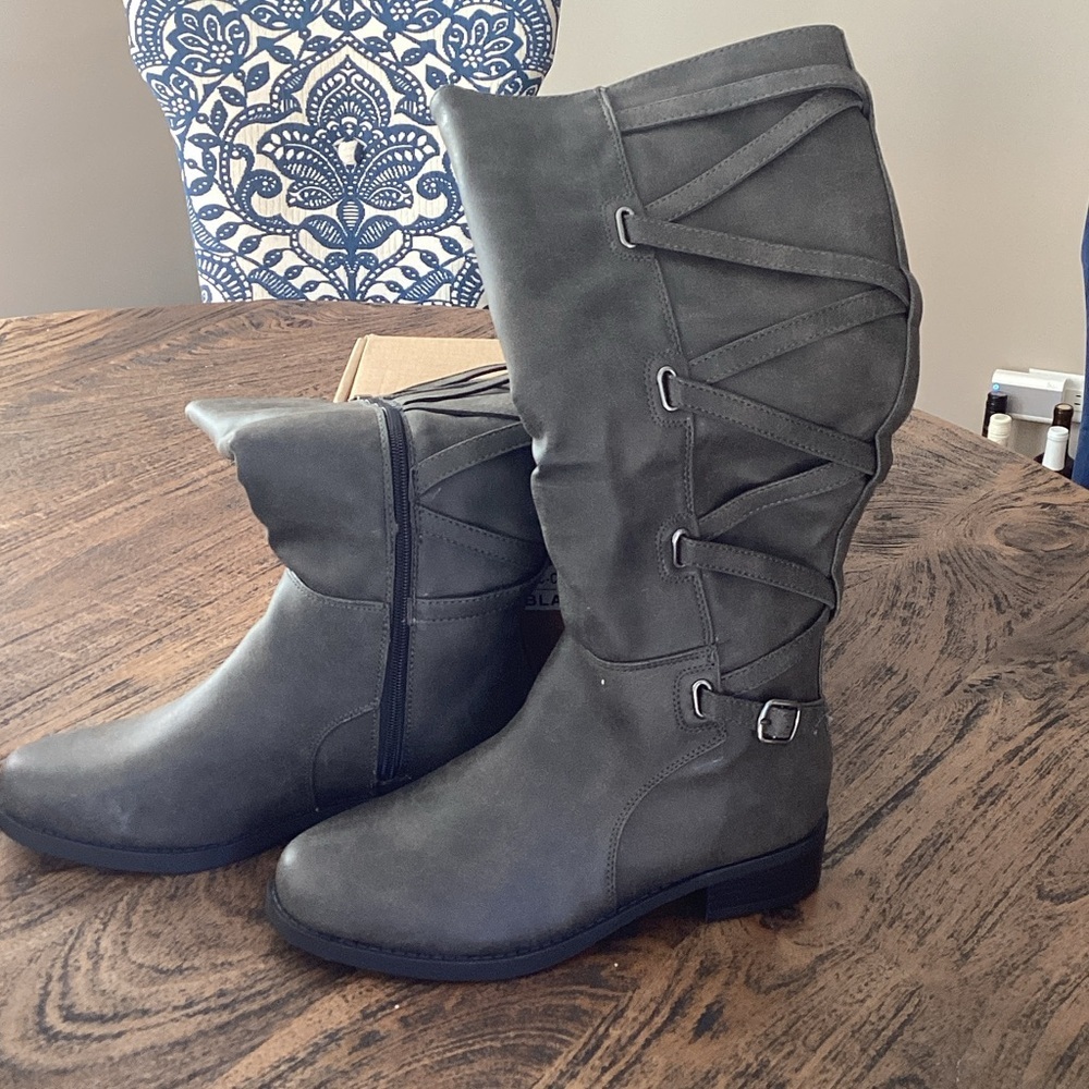 Journee Collection Dark Gray Lace Up Boots